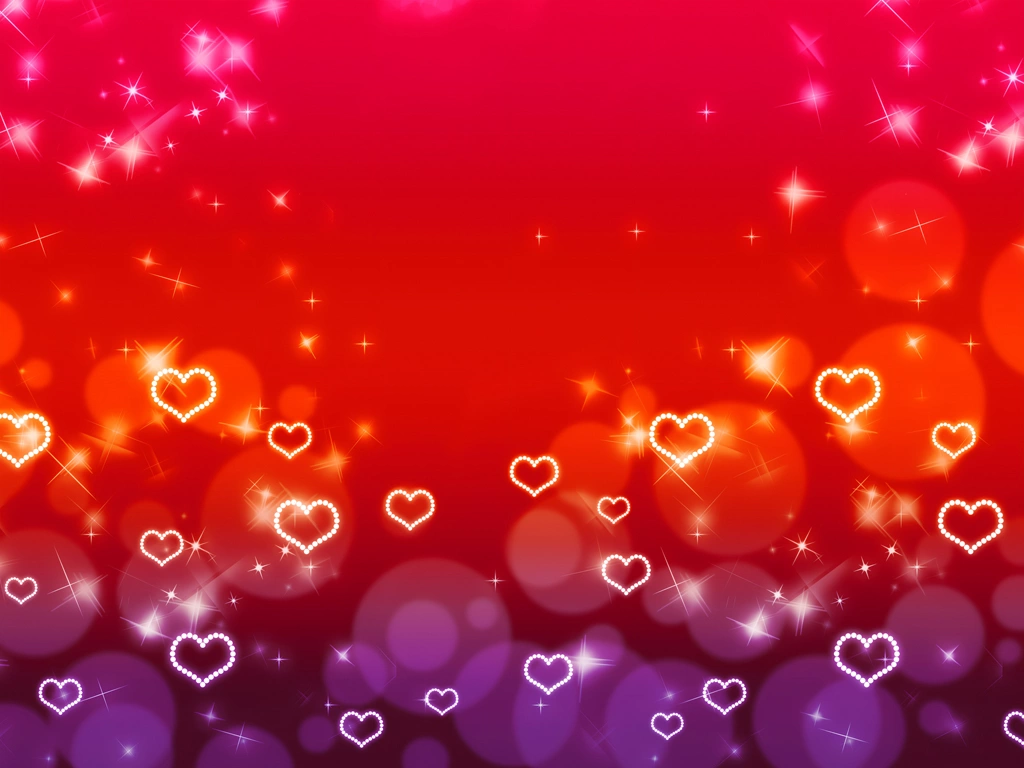 4種類のきらめく光とハートの背景イラスト | 赤色