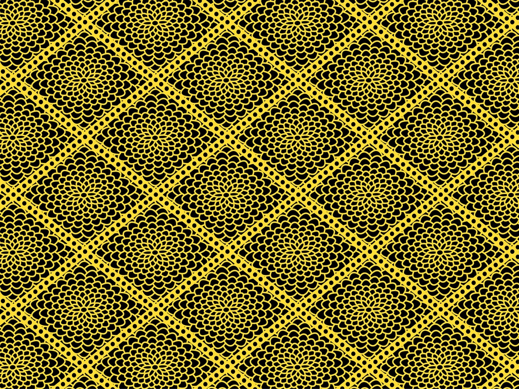 5種類の菊と斜め格子柄の背景イラストとベクター | 金色と黒色