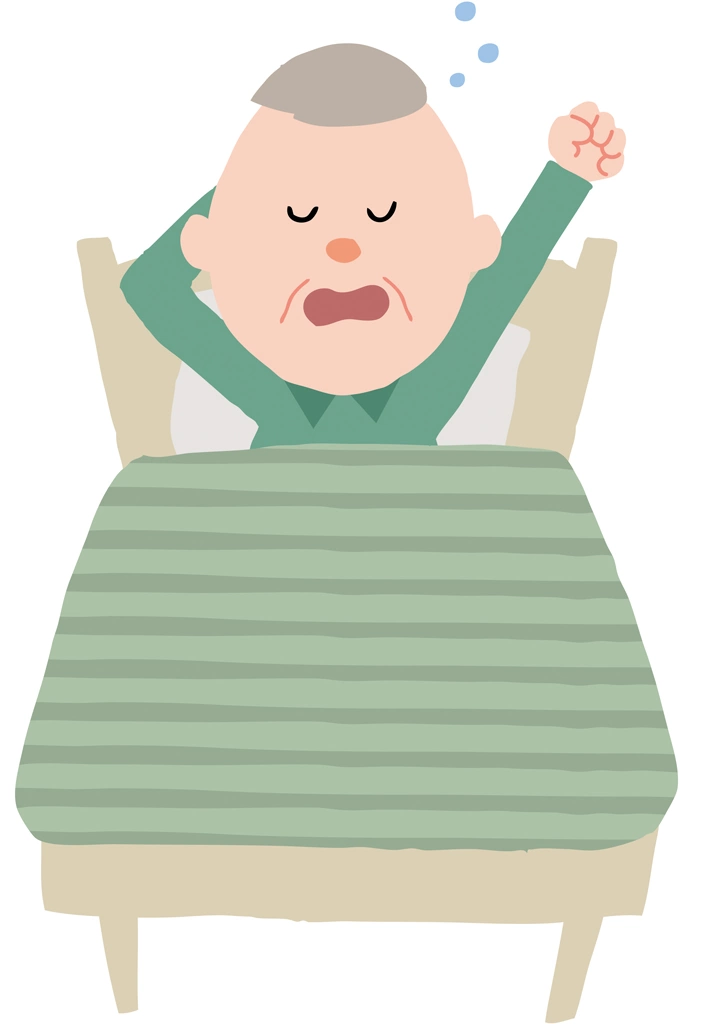 あくびしながら起床する家族達のイラストとベクター&nbsp;-&nbsp;おじいさん