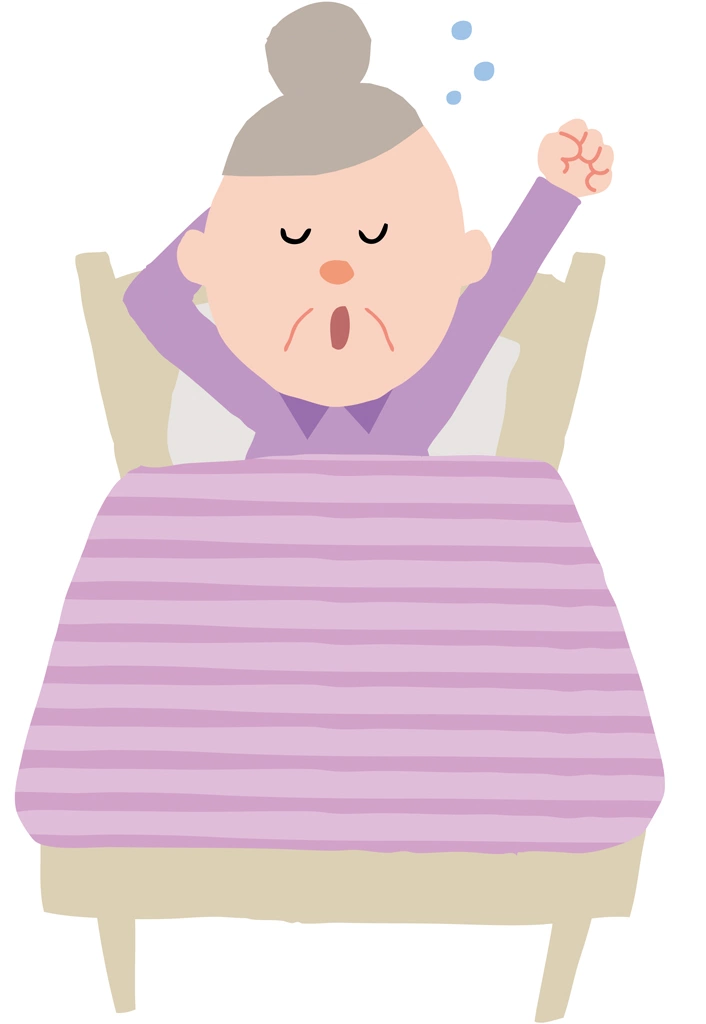 あくびしながら起床する家族達のイラストとベクター&nbsp;-&nbsp;おばあさん