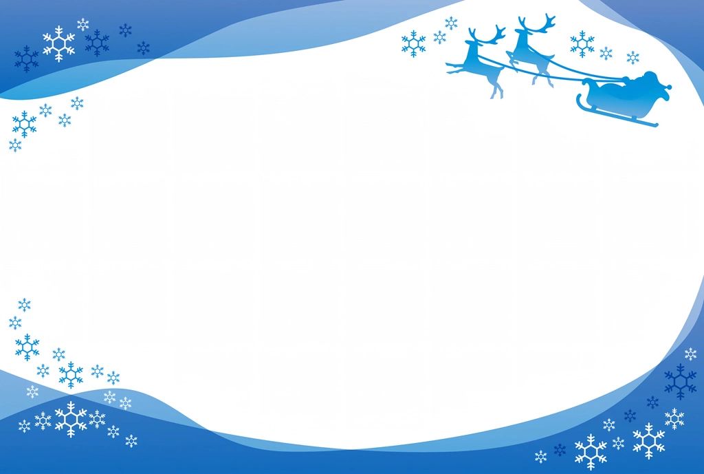 サンタが乗る橇を引くトナカイのクリスマスフレームの背景イラスト #1&nbsp;-&nbsp;青色