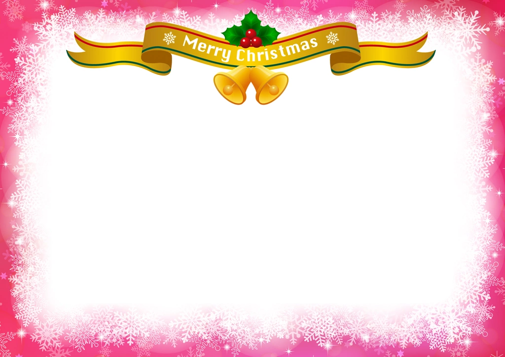 雪の結晶とタイトルリボンのクリスマスフレームの背景イラストとベクター&nbsp;-&nbsp;ピンク色