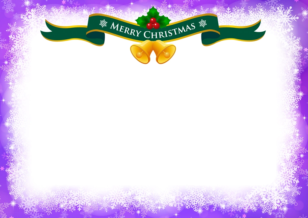 雪の結晶とタイトルリボンのクリスマスフレームの背景イラストとベクター&nbsp;-&nbsp;紫色
