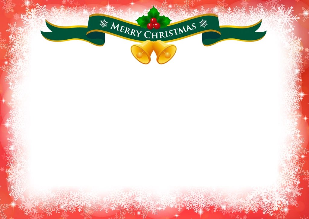 雪の結晶とタイトルリボンのクリスマスフレームの背景イラストとベクター&nbsp;-&nbsp;赤色