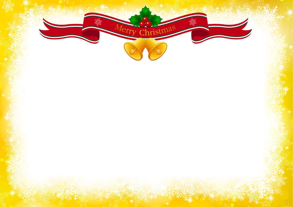 雪の結晶とタイトルリボンのクリスマスフレームの背景イラストとベクター&nbsp;-&nbsp;黄色