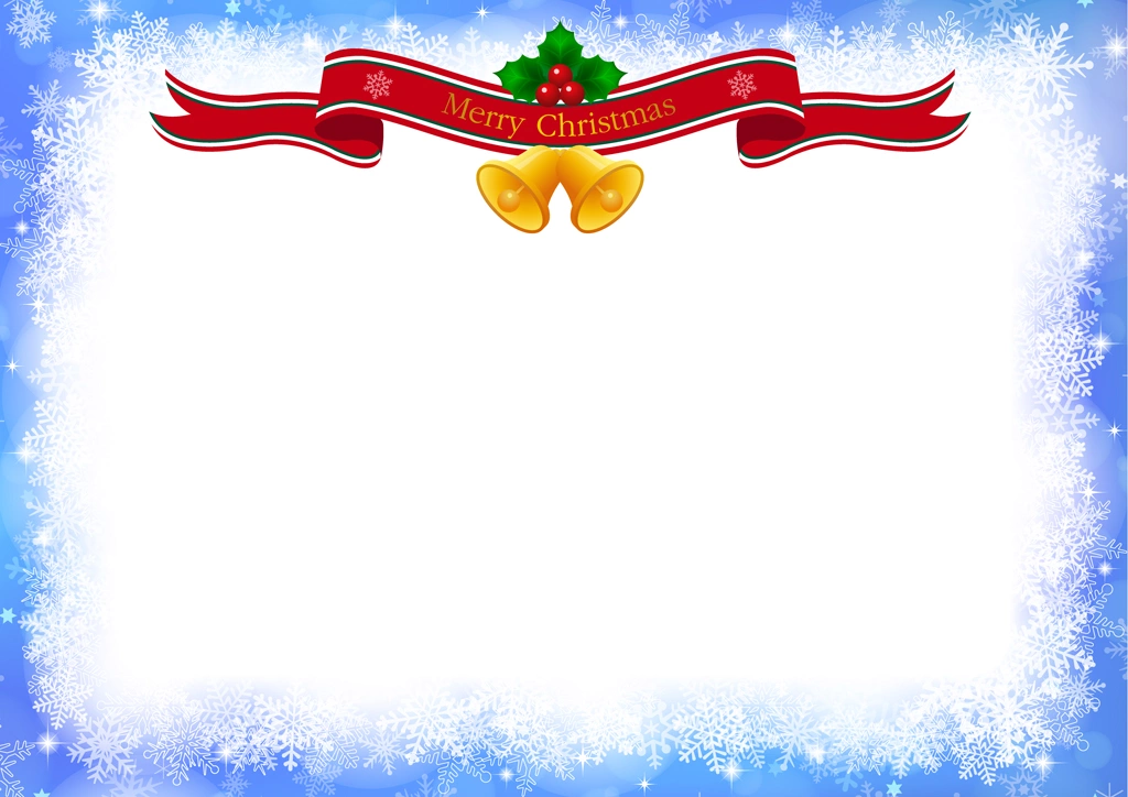 雪の結晶とタイトルリボンのクリスマスフレームの背景イラストとベクター&nbsp;-&nbsp;青色