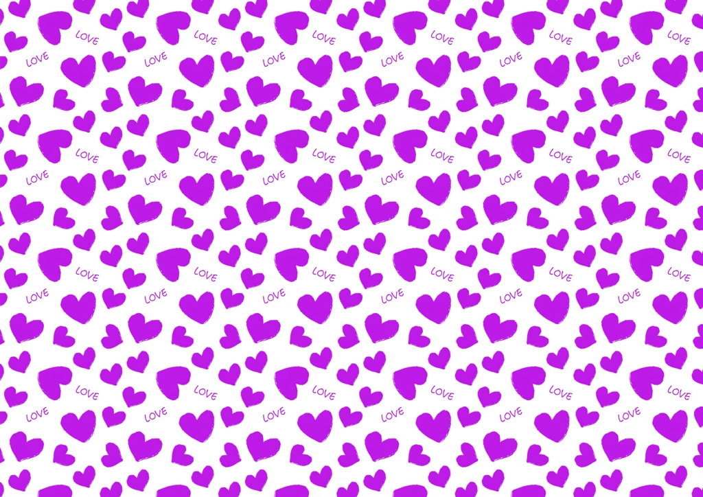 ハートとLOVEのパターン背景イラスト&nbsp;-&nbsp;紫色