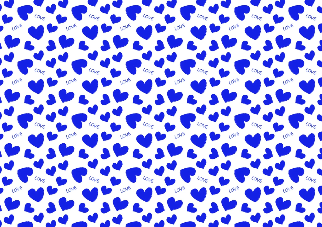 ハートとLOVEのパターン背景イラスト&nbsp;-&nbsp;青色