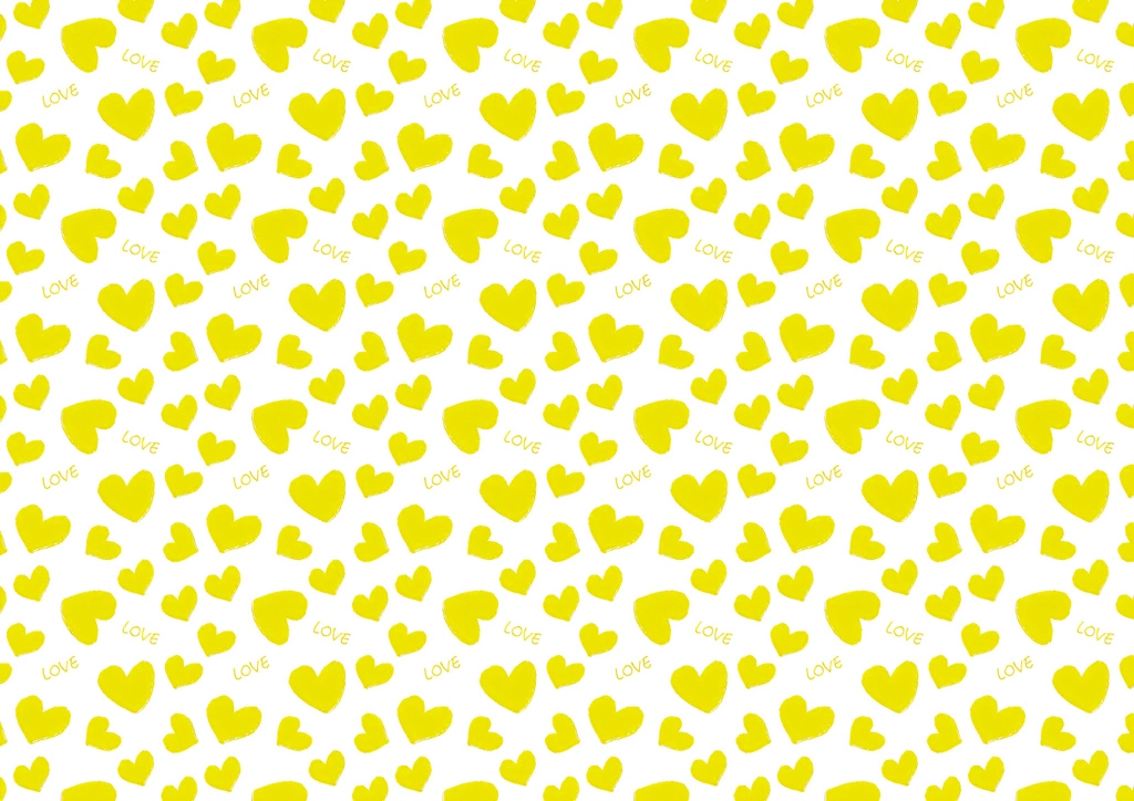 ハートとLOVEのパターン背景イラスト&nbsp;-&nbsp;黄色