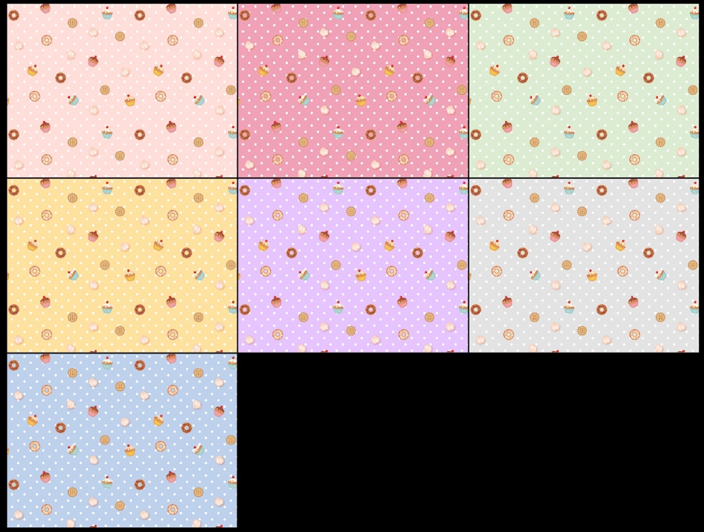 スイーツとドット柄模様の背景イラストとベクター