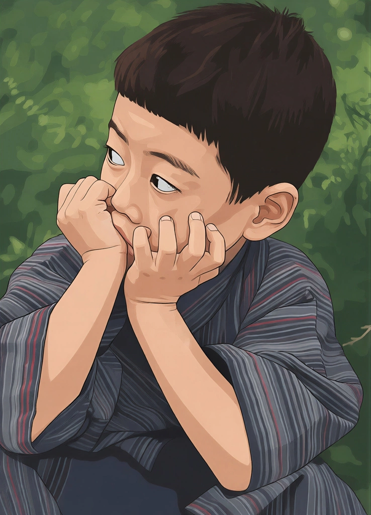 「たいくつした子供」 西真一郎&nbsp;-&nbsp;AI加工 イラスト化