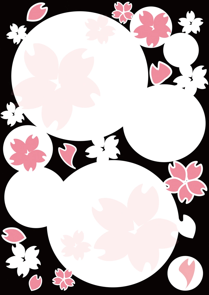 桜の花と白色の円の背景イラストとベクター&nbsp;-&nbsp;黒色