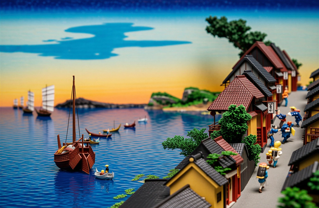 「保永堂版 東海道五十三次 神奈川 台之景 」 歌川広重&nbsp;-&nbsp;AI加工 フィギュア風