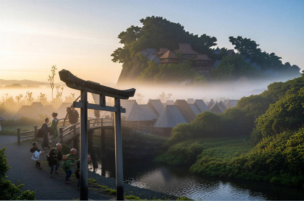「保永堂版 東海道五十三次 藤澤 遊行寺」 歌川広重&nbsp;-&nbsp;AI加工 写真風