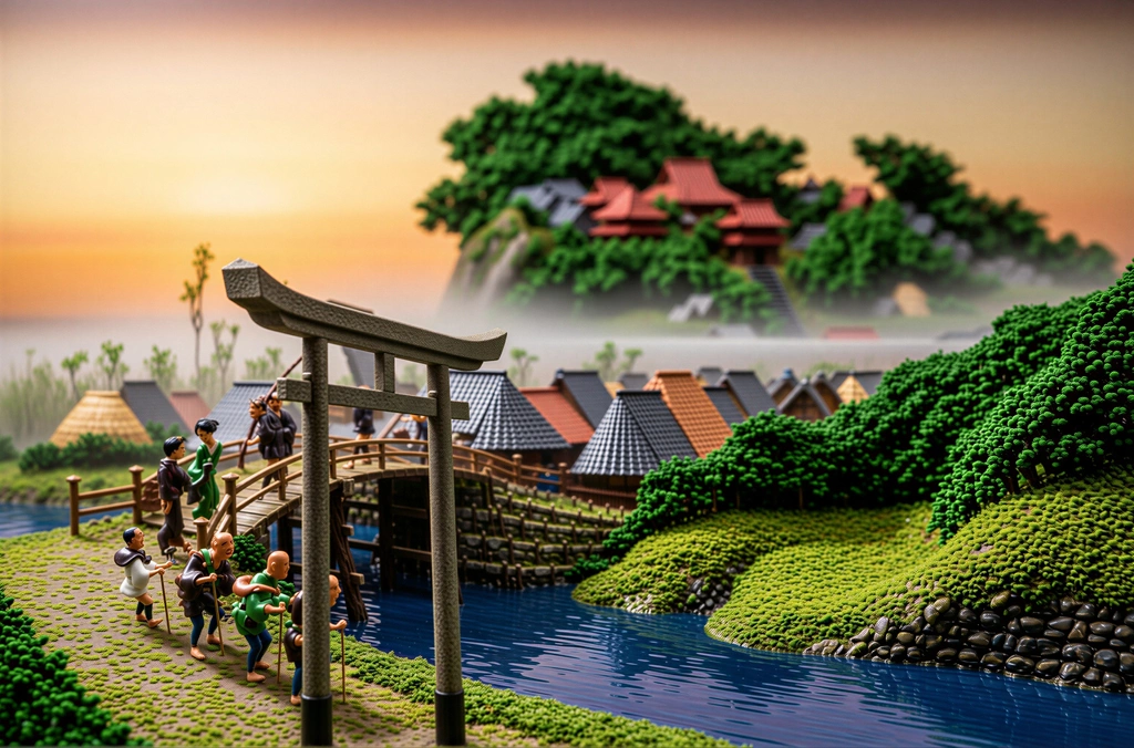 「保永堂版 東海道五十三次 藤澤 遊行寺」 歌川広重&nbsp;-&nbsp;AI加工 フィギュア風