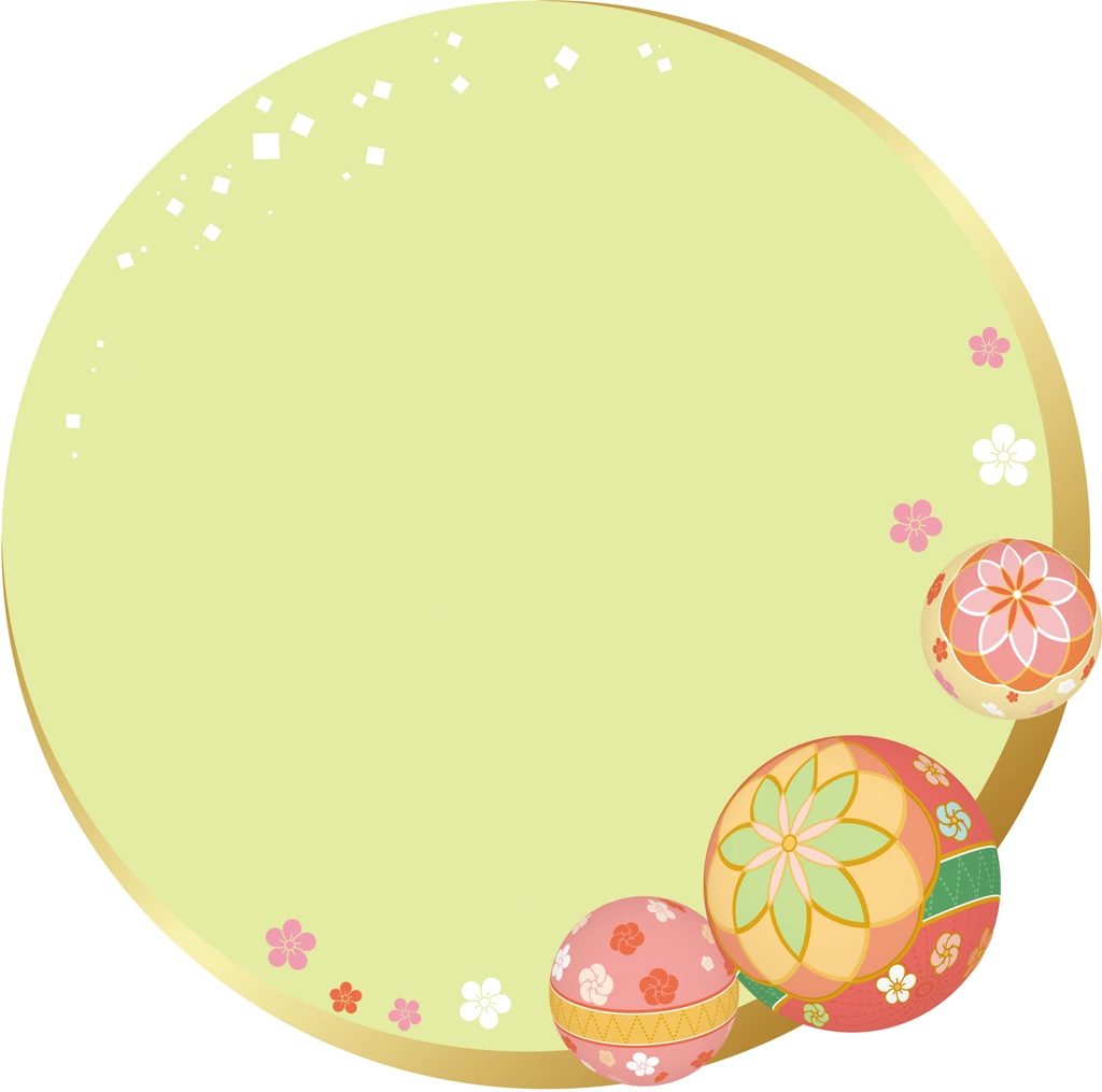 手鞠と和風円形フレームの背景イラストとベクター&nbsp;-&nbsp;黄緑色