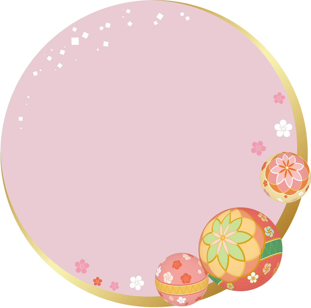手鞠と和風円形フレームの背景イラストとベクター&nbsp;-&nbsp;ピンク色