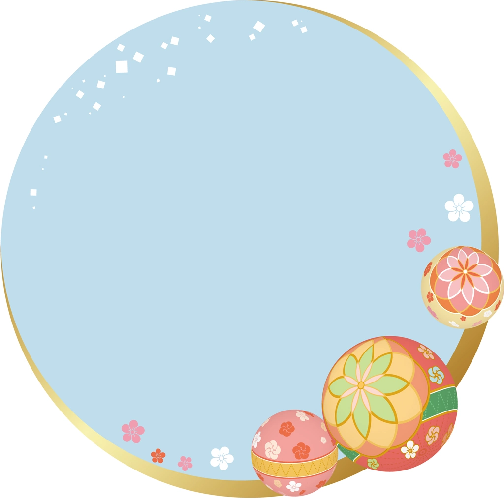 手鞠と和風円形フレームの背景イラストとベクター&nbsp;-&nbsp;水色