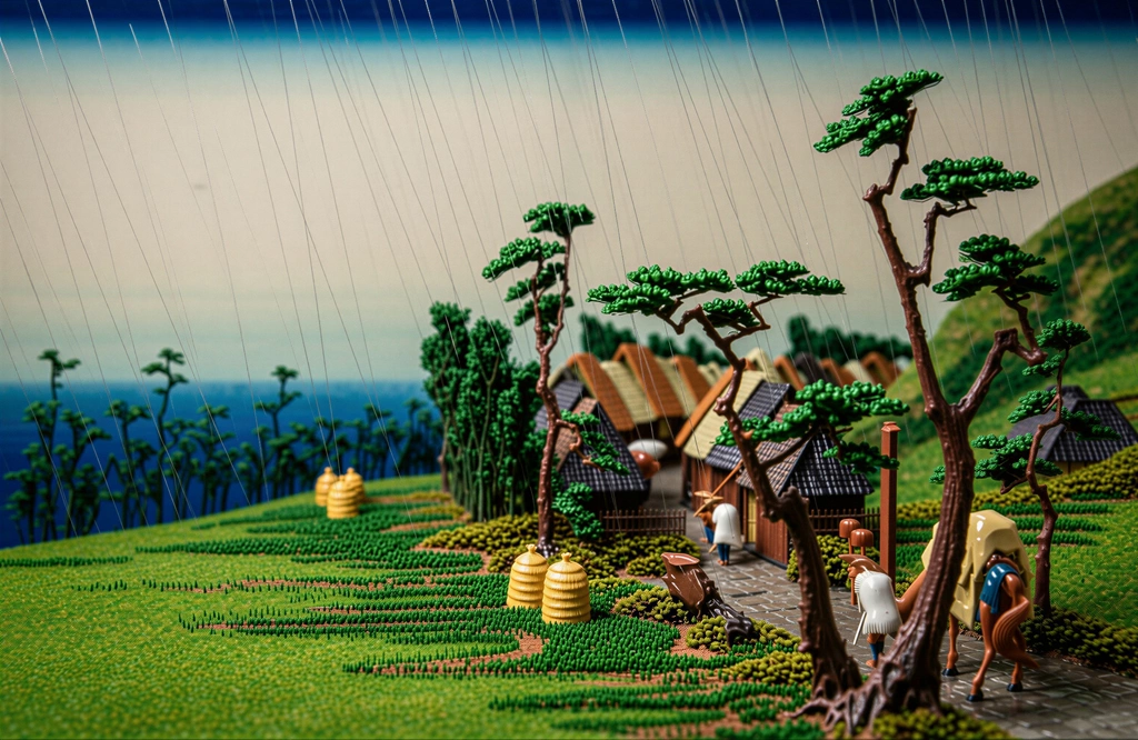 「保永堂版 東海道五十三次 大礒 虎ヶ雨」 歌川広重&nbsp;-&nbsp;AI加工 フィギュア風