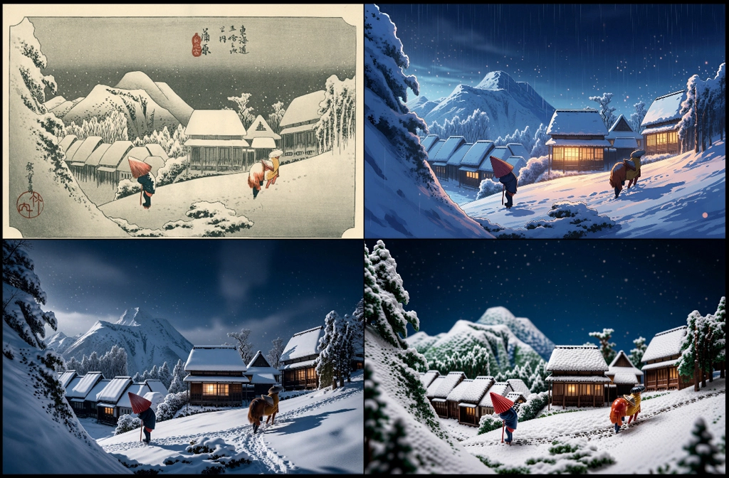「保永堂版 東海道五十三次 蒲原 夜之雪」 歌川広重