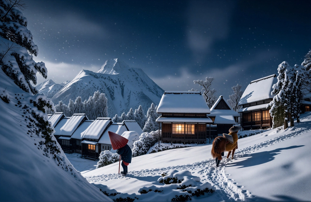「保永堂版 東海道五十三次 蒲原 夜之雪」 歌川広重&nbsp;-&nbsp;AI加工 写真風