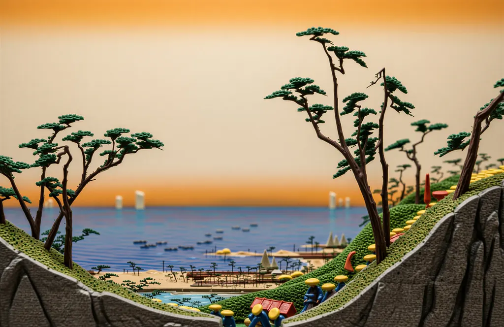 「保永堂版 東海道五十三次 白須賀 汐見阪図」 歌川広重&nbsp;-&nbsp;AI加工 フィギュア風