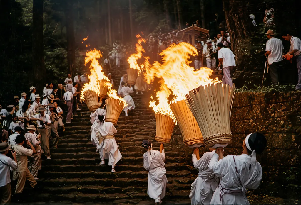 「火の祭典 （紀州那智にて）」 西川高三 （1955年）&nbsp;-&nbsp;AI加工 ノイズ除去