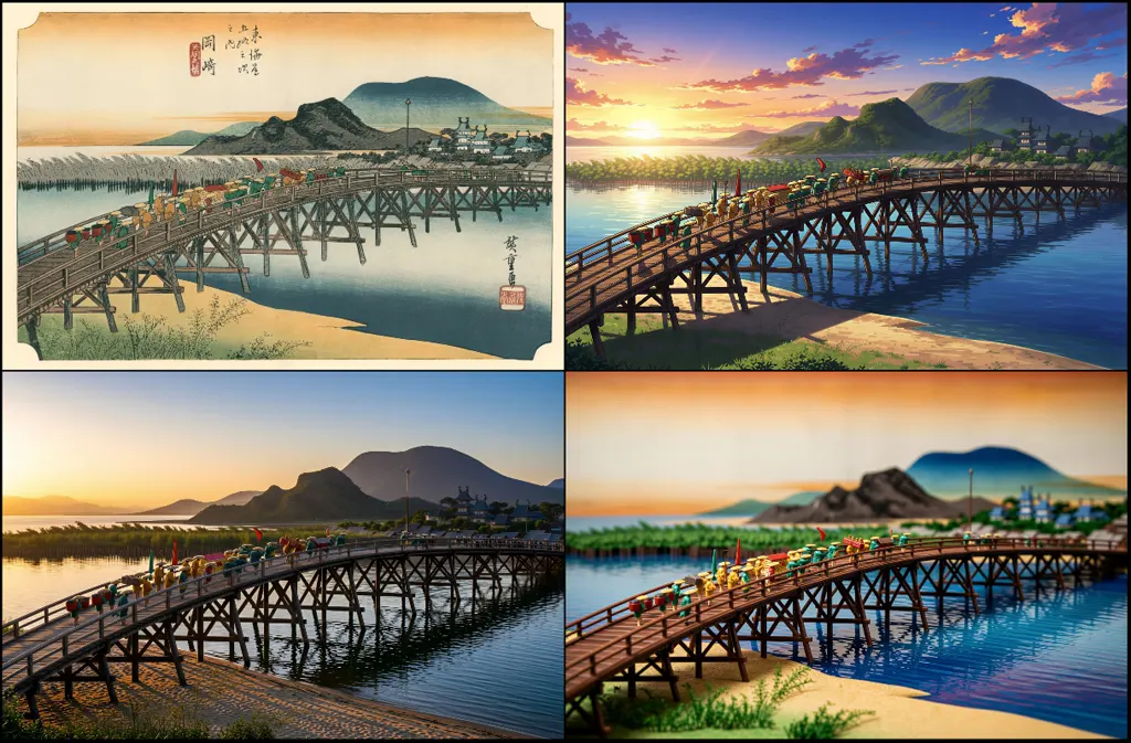 “53 Stations of the Tōkaidō (Hōeidō edition): Yahagi Bridge at Okazaki” by Utagawa Hiroshige