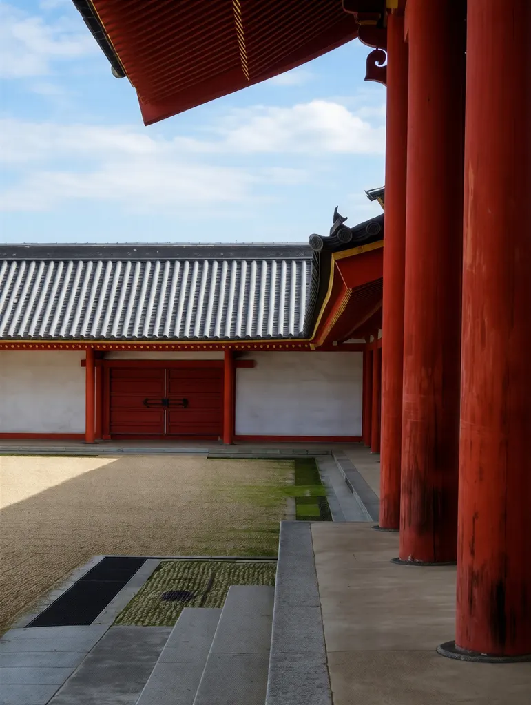 「回廊 （京都御所にて）」 中村定邦&nbsp;-&nbsp;AI加工 カラー化