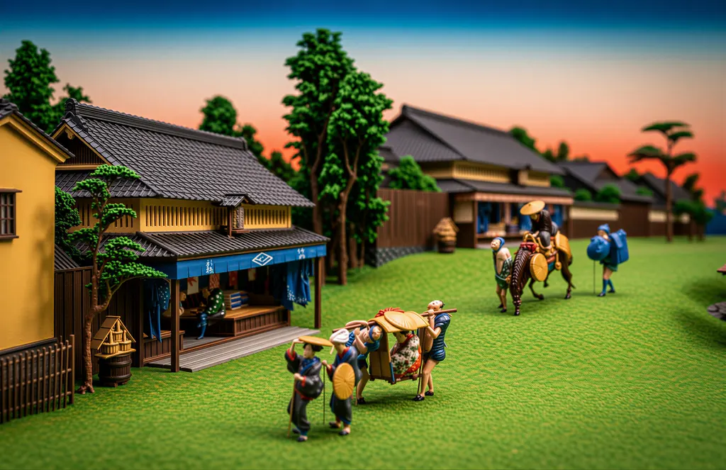 「保永堂版 東海道五十三次 鳴海 名物有松絞」 歌川広重&nbsp;-&nbsp;AI加工 フィギュア風