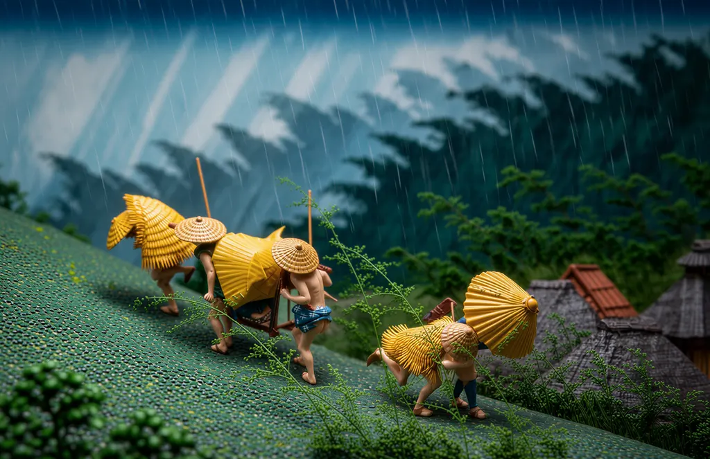 「保永堂版 東海道五十三次 庄野 白雨」 歌川広重&nbsp;-&nbsp;AI加工 フィギュア風