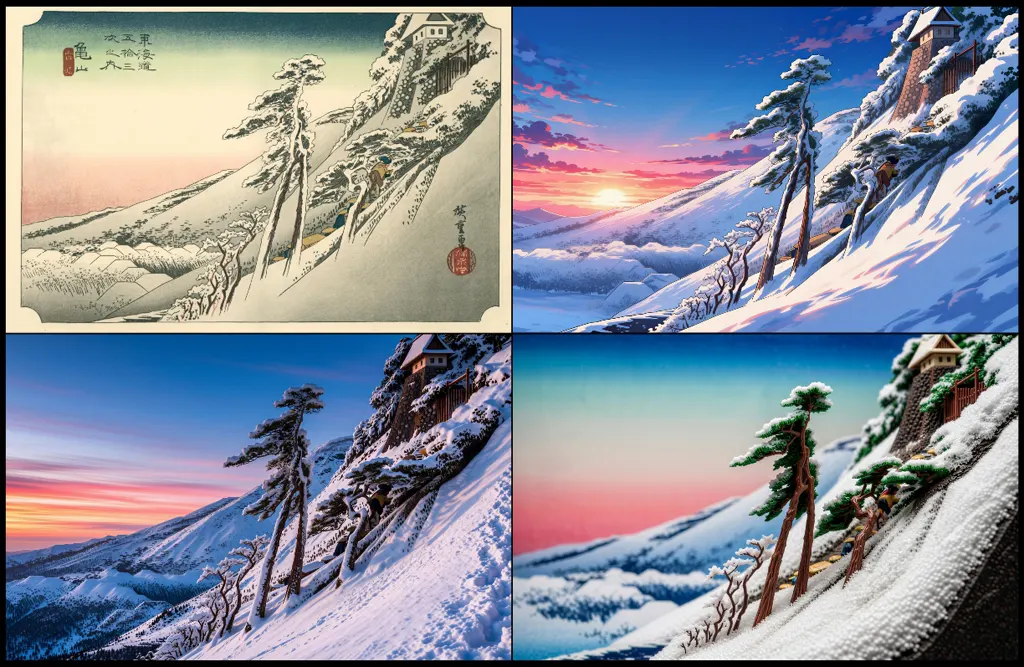 「保永堂版 東海道五十三次 亀山 雪晴」 歌川広重