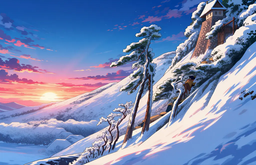 「保永堂版 東海道五十三次 亀山 雪晴」 歌川広重&nbsp;-&nbsp;AI加工 イラスト風