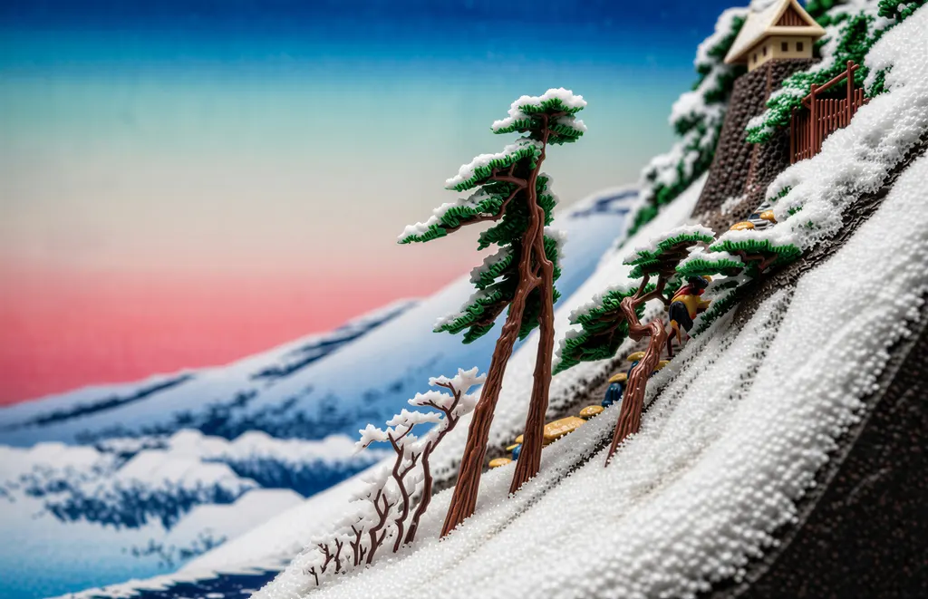 「保永堂版 東海道五十三次 亀山 雪晴」 歌川広重&nbsp;-&nbsp;AI加工 フィギュア風