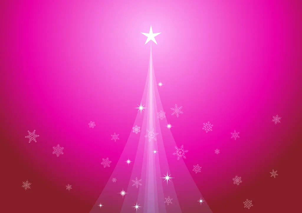 クリスマスツリーと雪片の横型背景のイラストとベクター&nbsp;-&nbsp;ピンク色