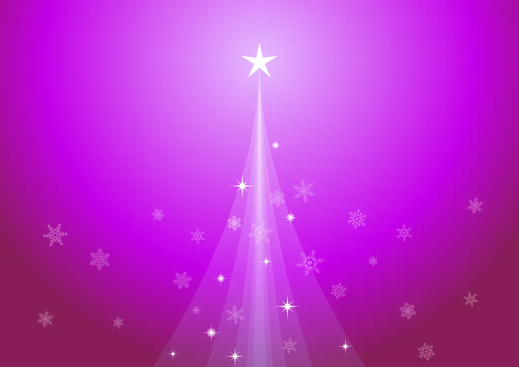 クリスマスツリーと雪片の横型背景のイラストとベクター&nbsp;-&nbsp;紫色