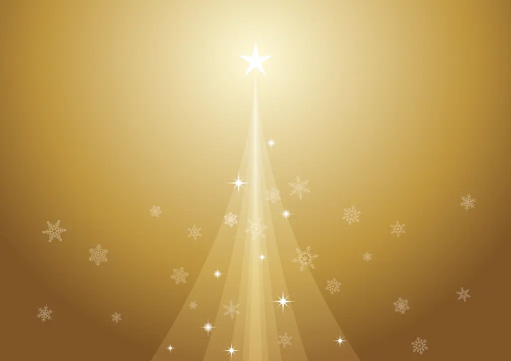 クリスマスツリーと雪片の横型背景のイラストとベクター&nbsp;-&nbsp;金色