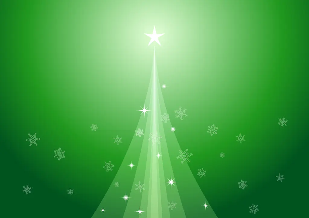 クリスマスツリーと雪片の横型背景のイラストとベクター&nbsp;-&nbsp;緑色