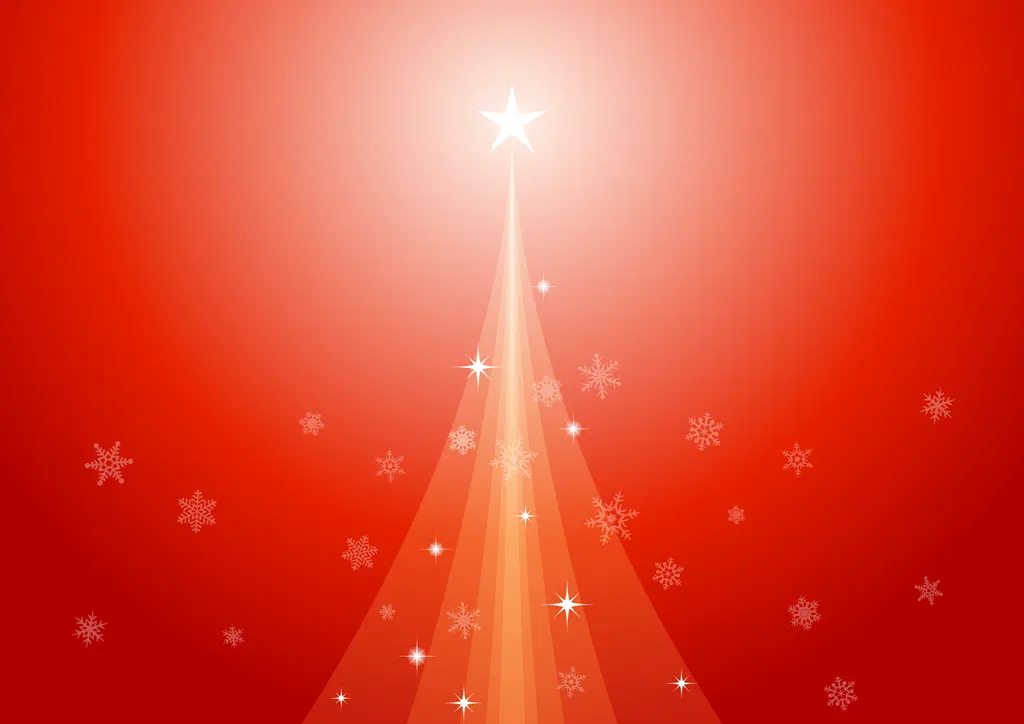 クリスマスツリーと雪片の横型背景のイラストとベクター&nbsp;-&nbsp;赤色