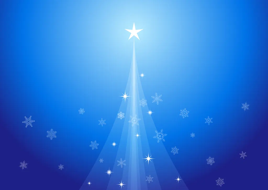 クリスマスツリーと雪片の横型背景のイラストとベクター&nbsp;-&nbsp;青色