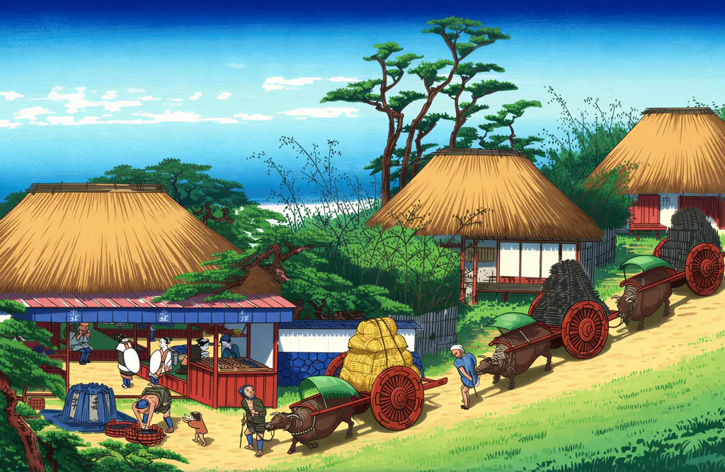 「保永堂版 東海道五十三次 大津 走井茶店」 歌川広重&nbsp;-&nbsp;AI加工 イラスト風