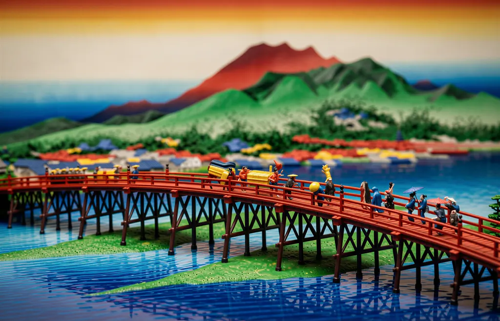「保永堂版 東海道五十三次 京師 三條大橋」 歌川広重&nbsp;-&nbsp;AI加工 フィギュア風