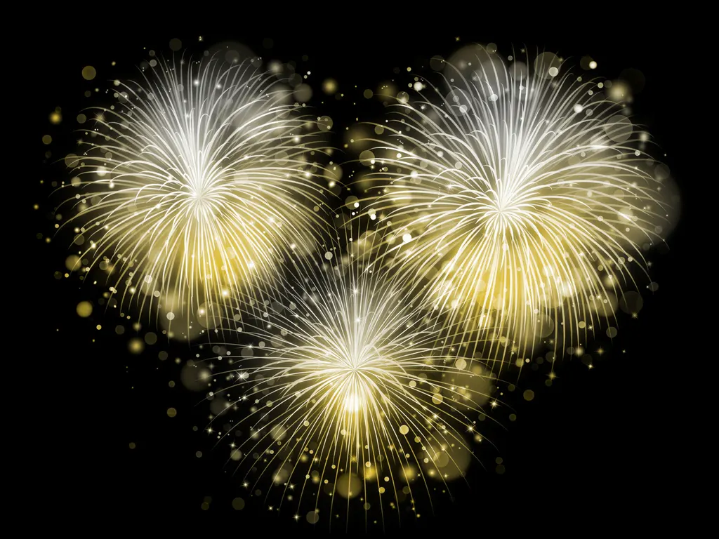3つの打ち上げ花火のイラスト&nbsp;-&nbsp;白色と黄色