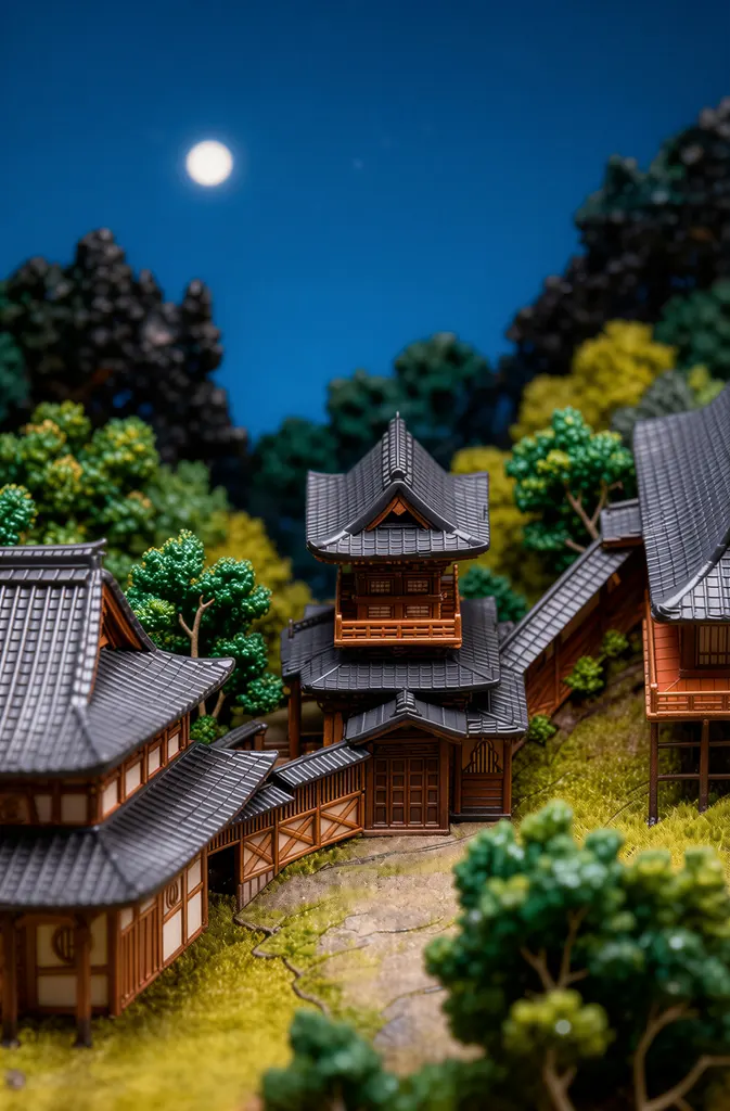「旅みやげ 第一集 仙台山の寺」 川瀬巴水 （1919年）&nbsp;-&nbsp;AI加工 フィギュア風