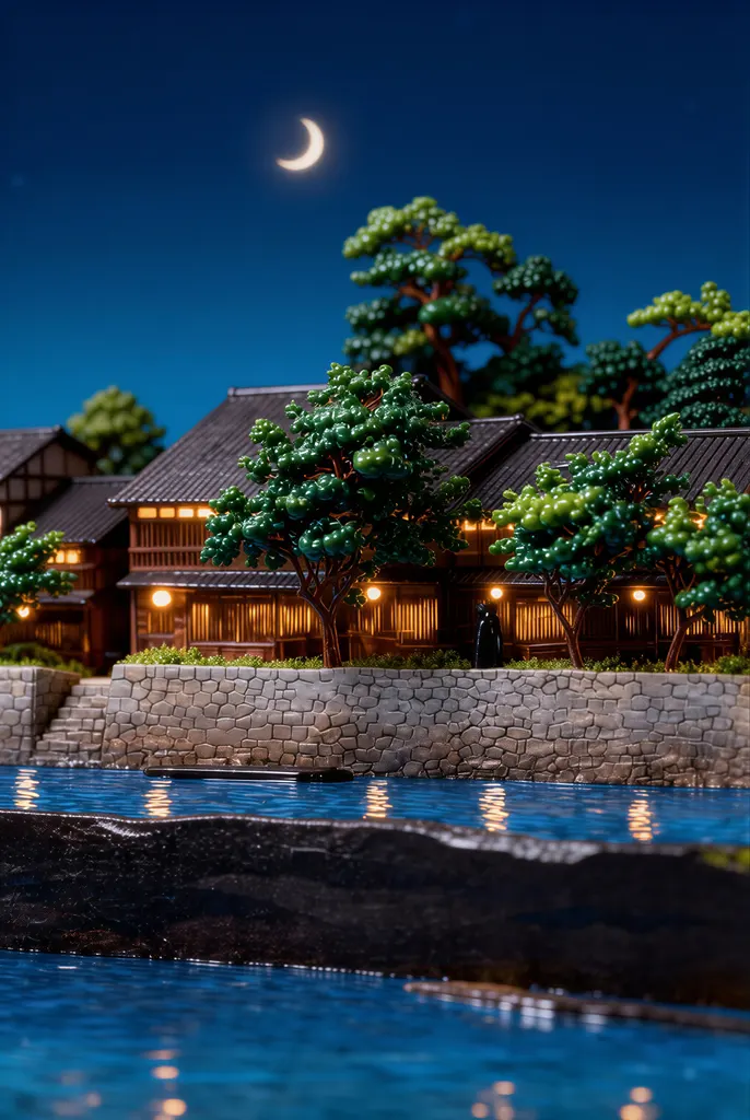 「旅みやげ 第一集 金沢 ながれのくるわ」 川瀬巴水 （1920年）&nbsp;-&nbsp;AI加工 フィギュア風
