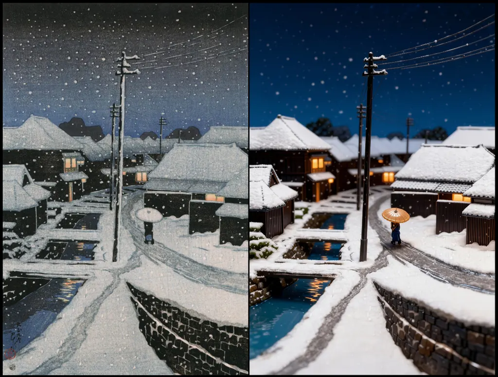 「東京十二題 雪に暮るゝ 寺島村」 川瀬巴水 （1920年）