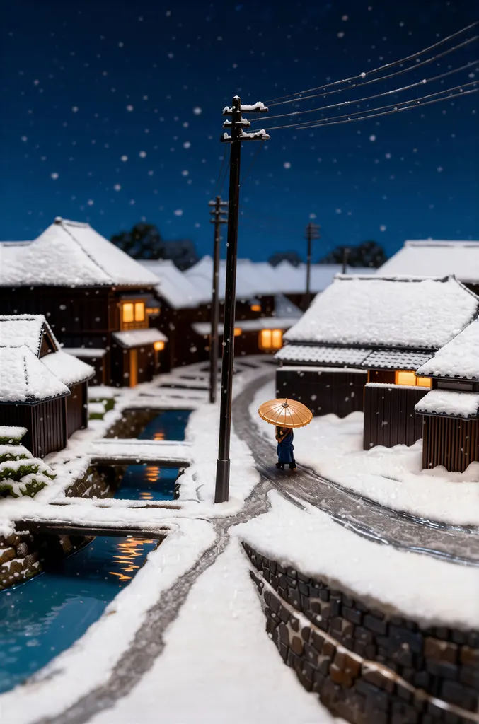 「東京十二題 雪に暮るゝ 寺島村」 川瀬巴水 （1920年）&nbsp;-&nbsp;AI加工 フィギュア風
