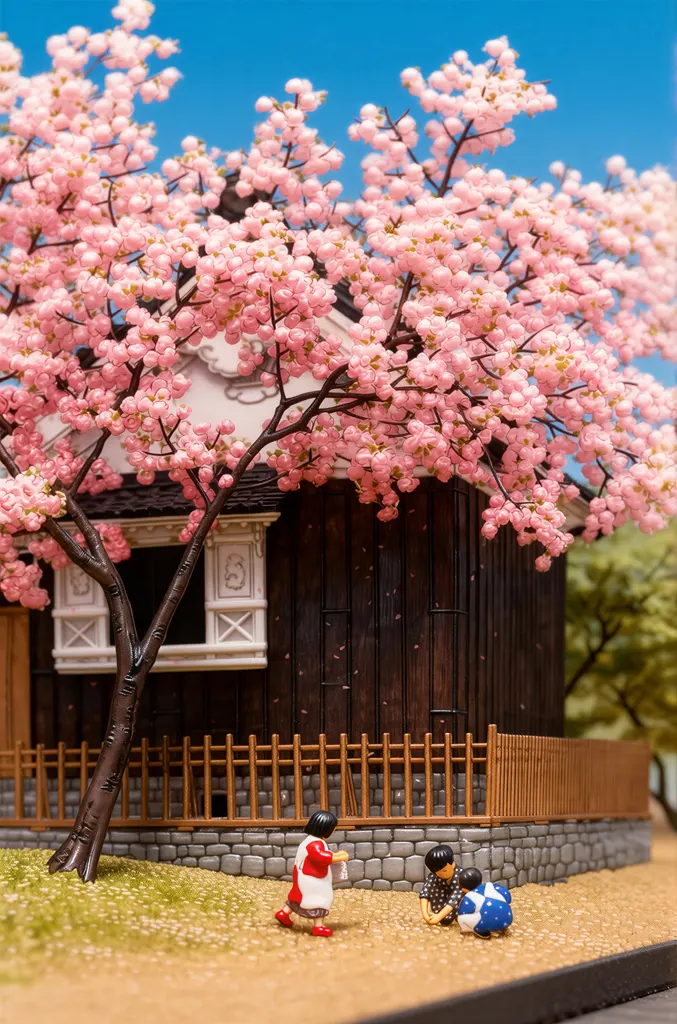 「東京十二題 春のあたご山」 川瀬巴水 （1921年）&nbsp;-&nbsp;AI加工 フィギュア風