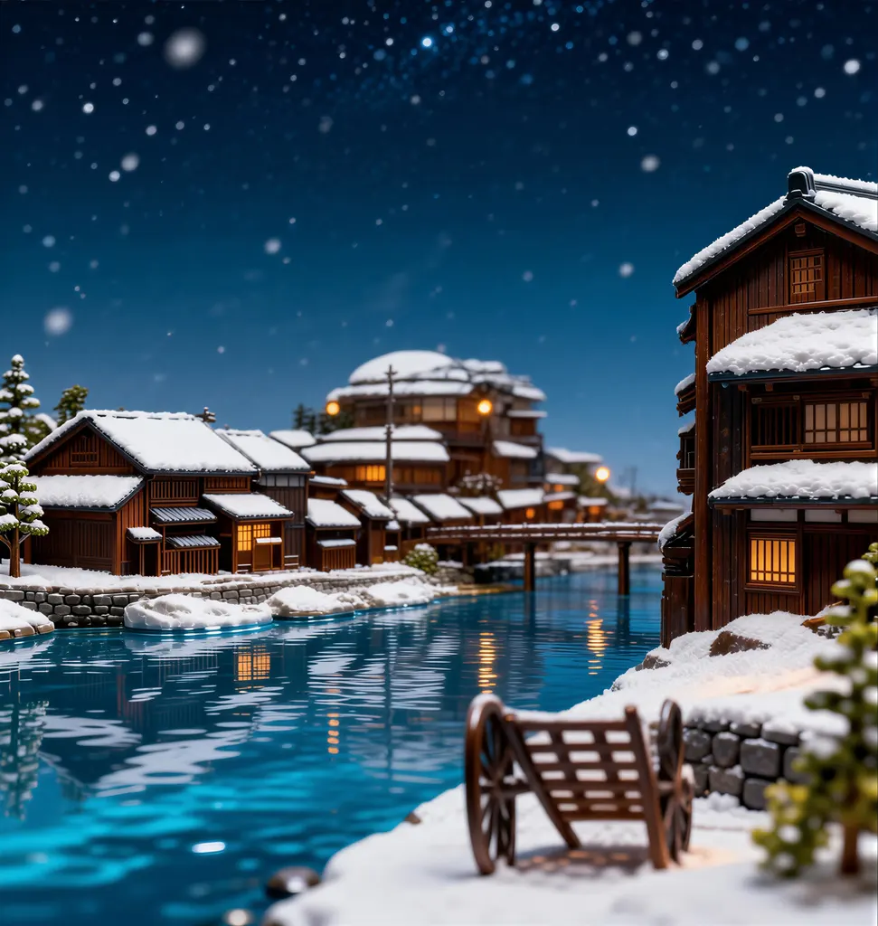 「東京十二ヶ月 三十間堀の暮雪」 川瀬巴水 （1920年）&nbsp;-&nbsp;AI加工 フィギュア風