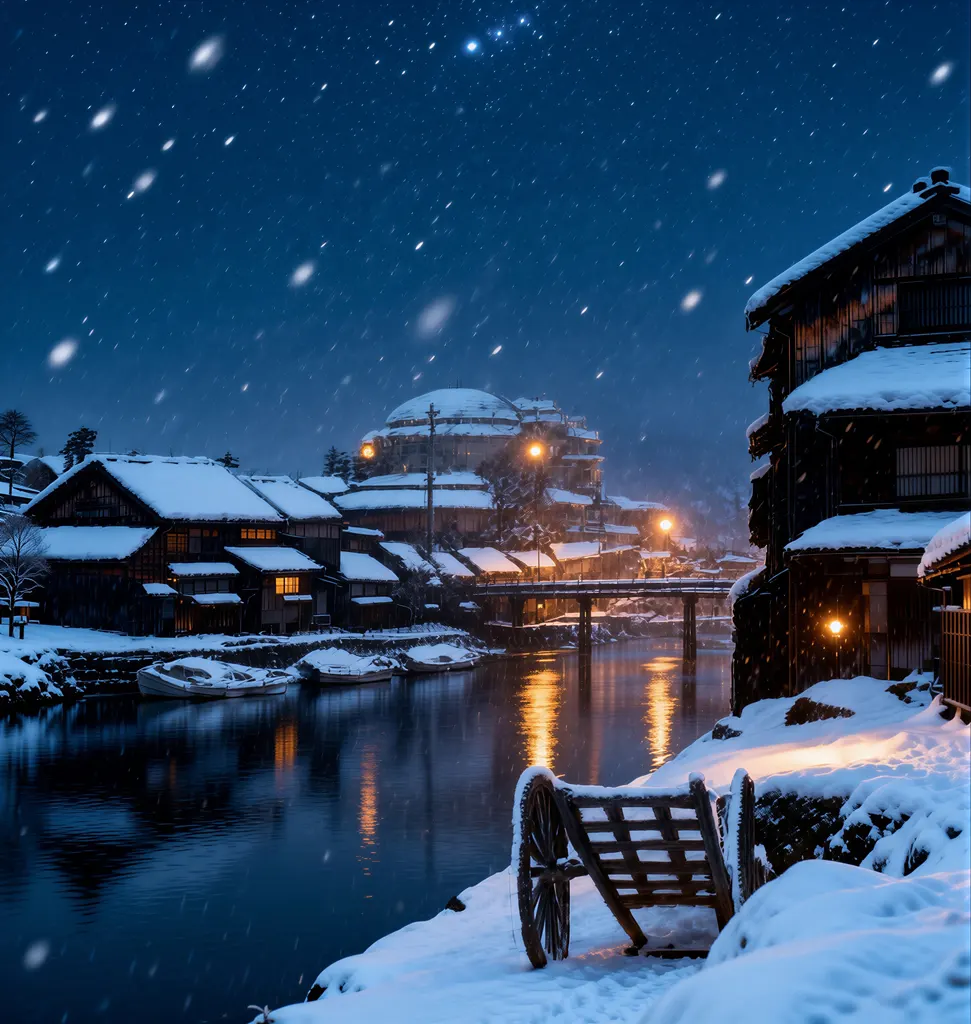 「東京十二ヶ月 三十間堀の暮雪」 川瀬巴水 （1920年）&nbsp;-&nbsp;AI加工 写真風